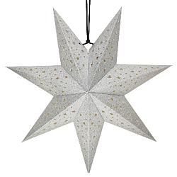 Звезда семиконечная бумажная блеск 45 см, точки и звездочки, серебро